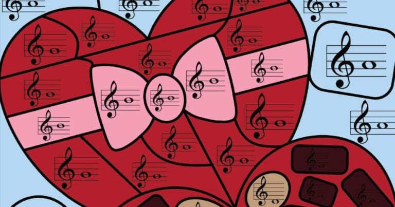 Valentine’s Day Color By Note Music Theory Pages