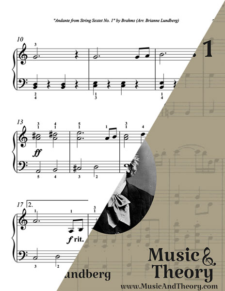 Andante from String Sextet by Brahms elementary piano sheet music preview