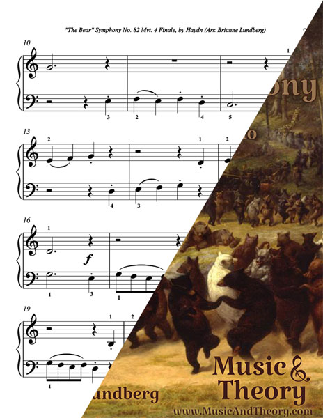 Bear Symphony Finale by Hadyn beginner sheet music with articulations preview page 2