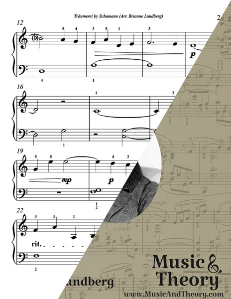 Traumerei by Schumann simplified piano sheet music preview